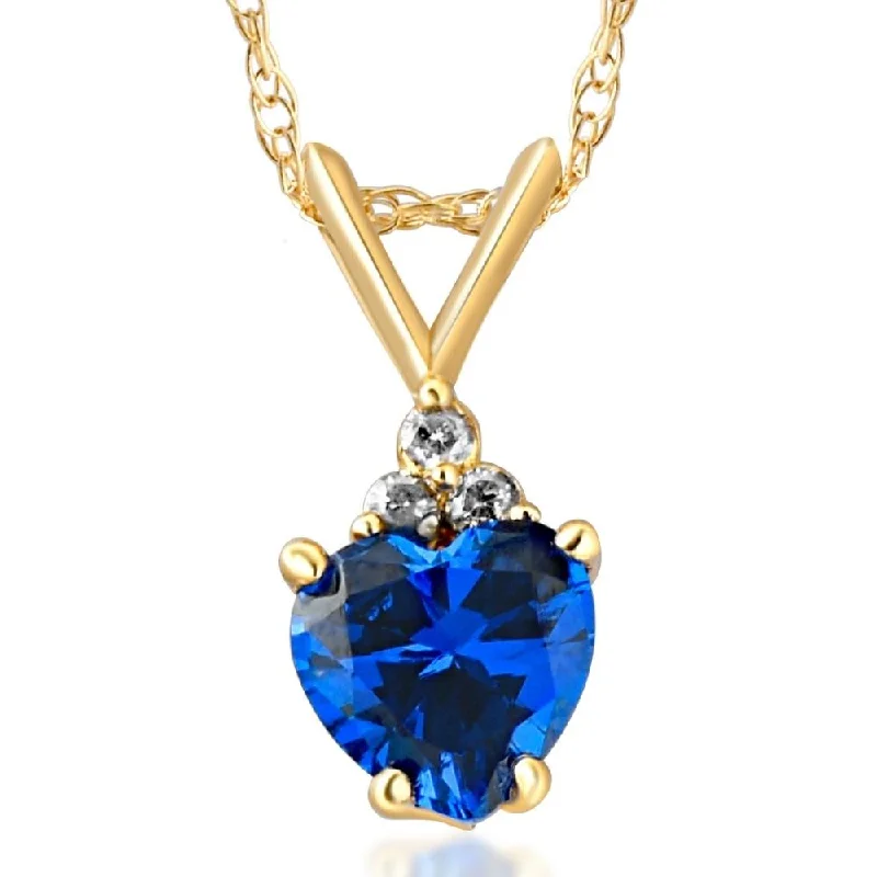 Joy charm necklaces-1/2ct Diamond & Blue Sapphire Heart Pendant 10K Yellow Gold