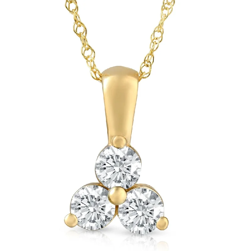 Round pendant necklaces-1Ct Diamond Three Stone Pendant in 14k White Yellow Rose Gold Necklace