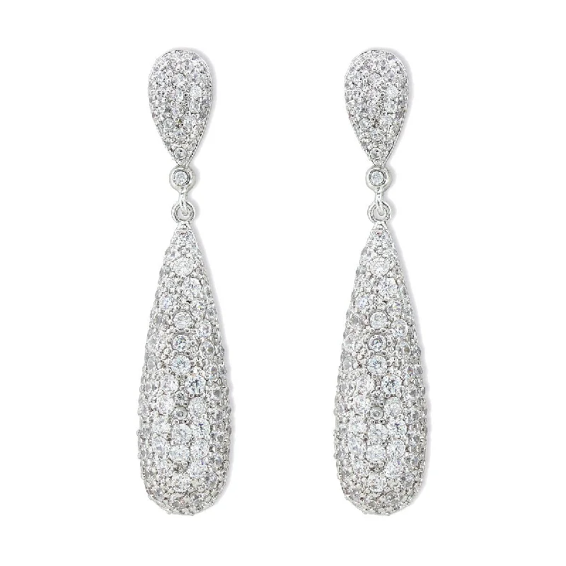 Shiny silver earrings-Elongated Pave CZ Earrings