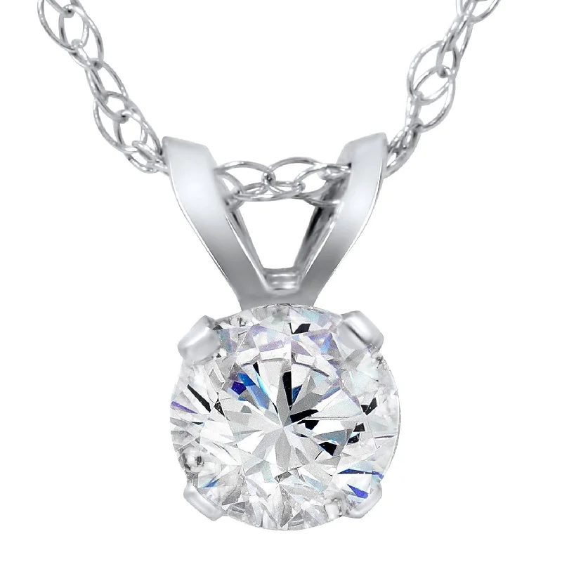 Shiny name necklaces-5/8ct Round Diamond Solitaire Pendant 14K White Gold