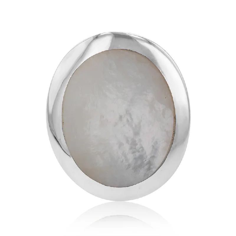 Thin accent rings-Sterling Silver Mother Of Pearl Round Ring