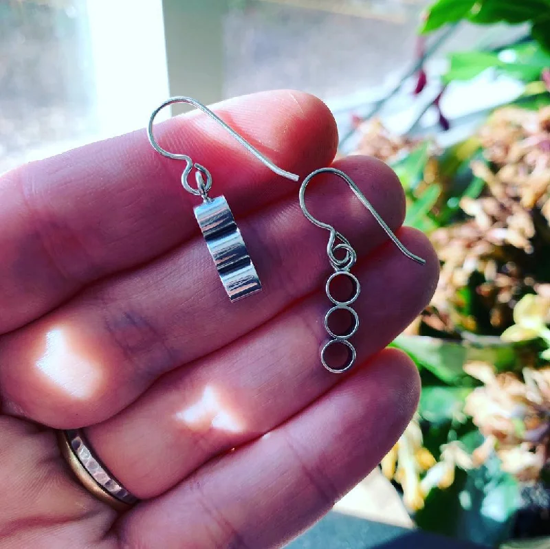 Tide theme earrings-Tube Drop Sterling Silver Earrings