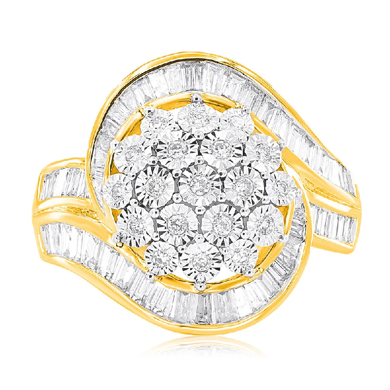 Bear motif rings-1 Carat Diamond Swirl Ring in 9ct Yellow Gold