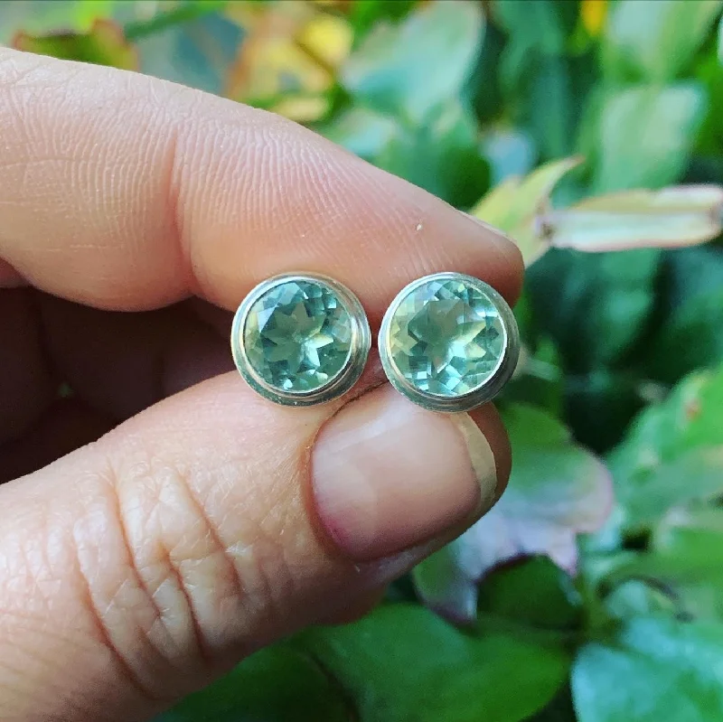 Thick hoop earrings-Green Amethyst and Sterling Silver Posts