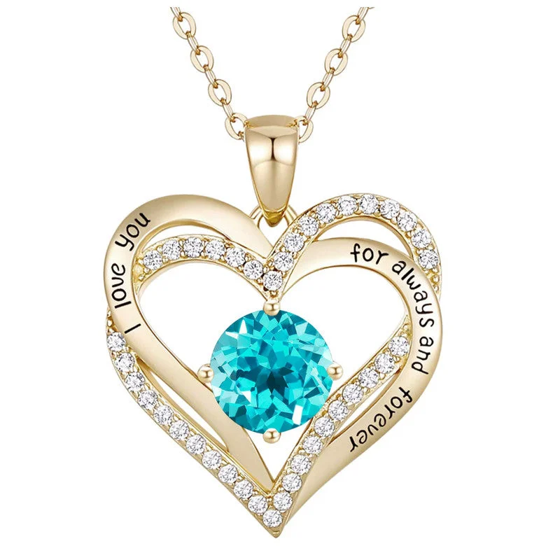 Retro photo necklaces-14K Gold Plated Heart ''I Love You'' Pendant with Colored Cubic Zirconia