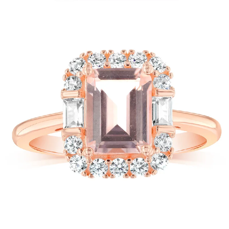 Multi-design rings-Sterling Silver Rose Gold Plated White And Morganite Cubic Zirconia Fancy Ring