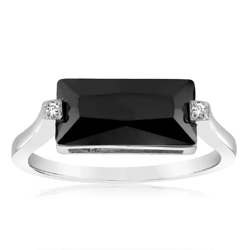 Pure modern rings-Sterling Silver Black Rectangular Zirconia Ring