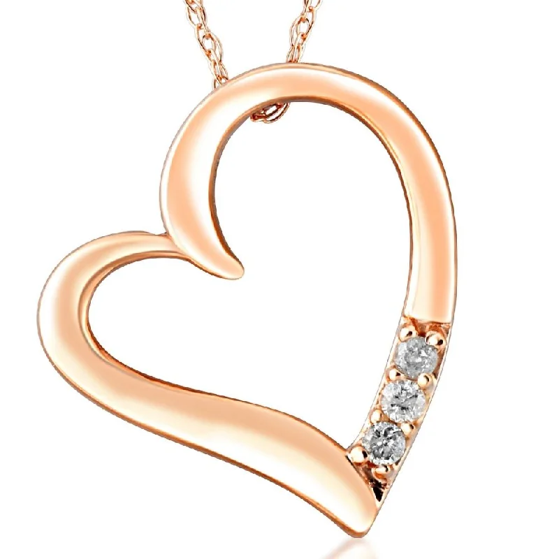 Thick weave necklaces-Diamond Heart Pendant Necklace 18" 3-Stone 10K Rose Gold