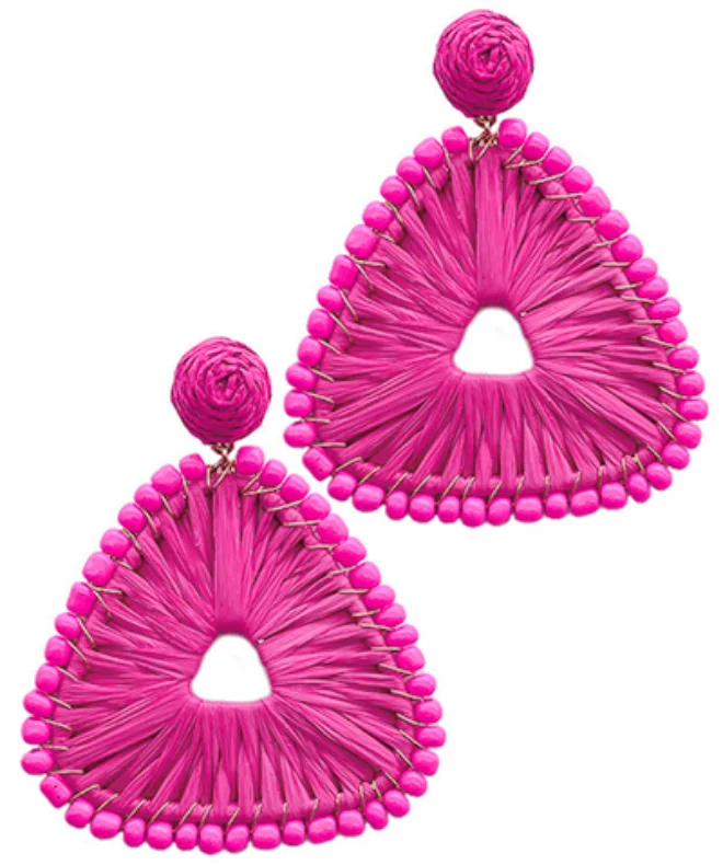 Swirl shape earrings-Triangle Raffia Fuchsia Earrings