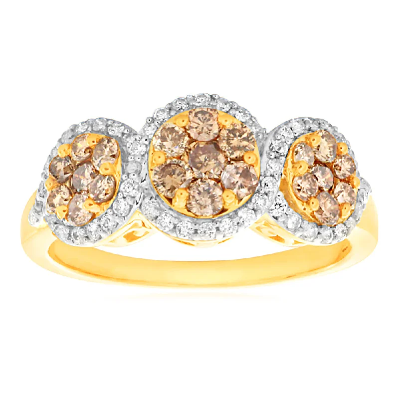 Layered metal rings-Australian Diamond 9ct Yellow Gold 1 Carat Diamond Trilogy Ring