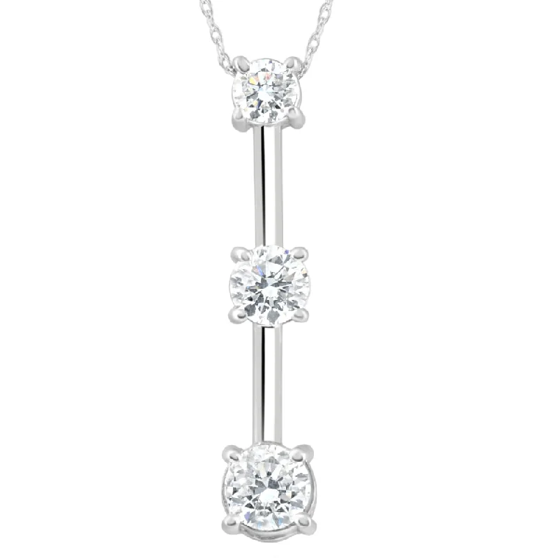 Rolled knot necklaces-1 1/2Ct Three Stone Diamond Pendant Past Present Future Necklace 14k White Gold