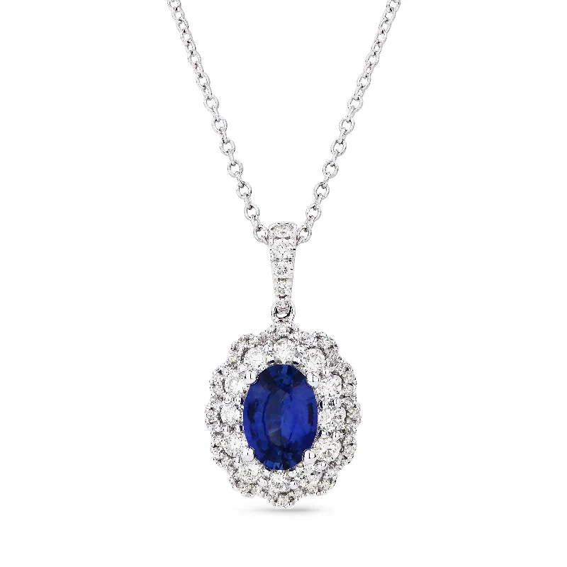 Fluid design necklaces-0.84Ct Sapphire 16"pendant Necklace In 14K White Gold