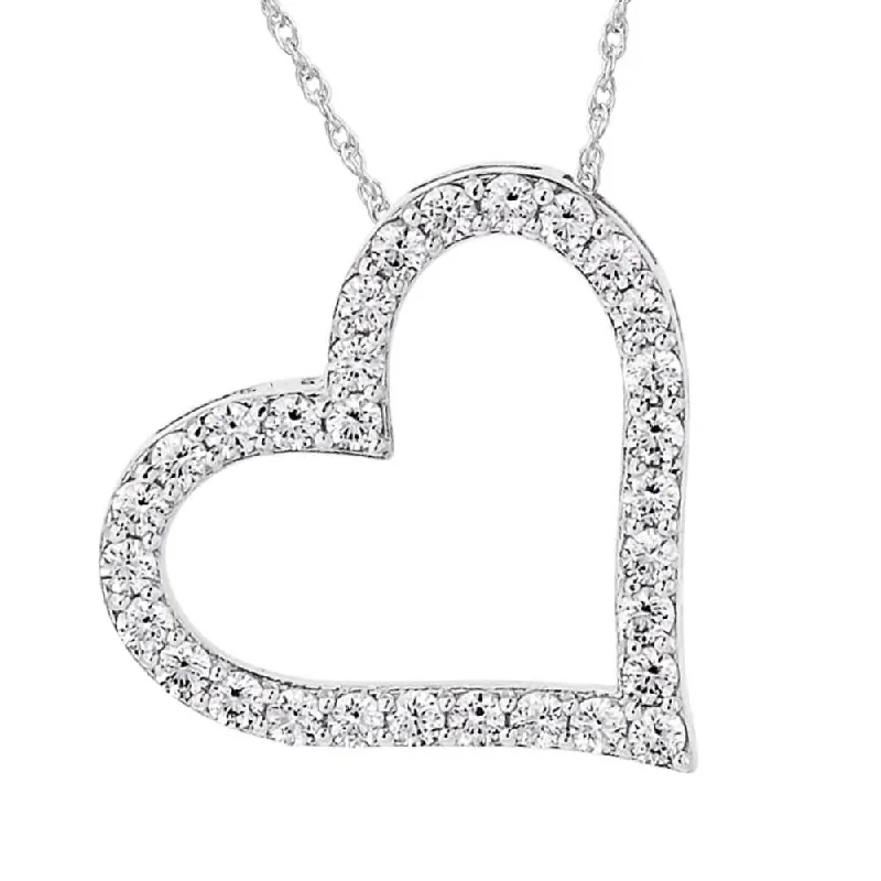 Thin filigree necklaces-1/2 ct Real Diamond Heart Shape Pendant 14k White Gold Necklace