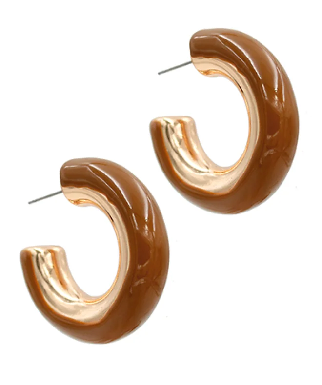 Thin hoop earrings-Chunky Enamel Brown Hoop Earrings