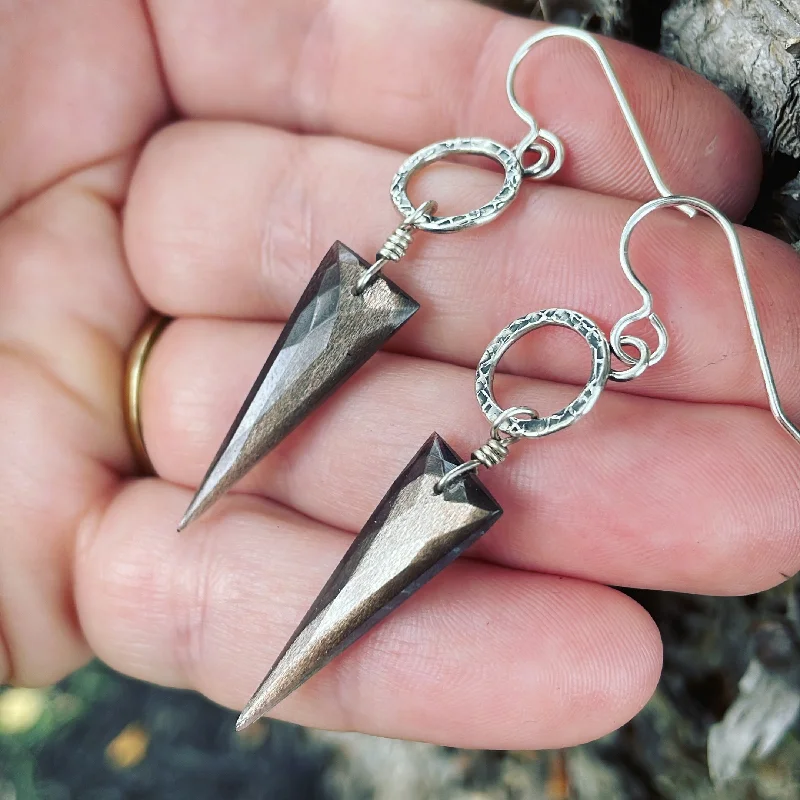 Moon themed earrings-Black Moonstone and Sterling Silver Earrings