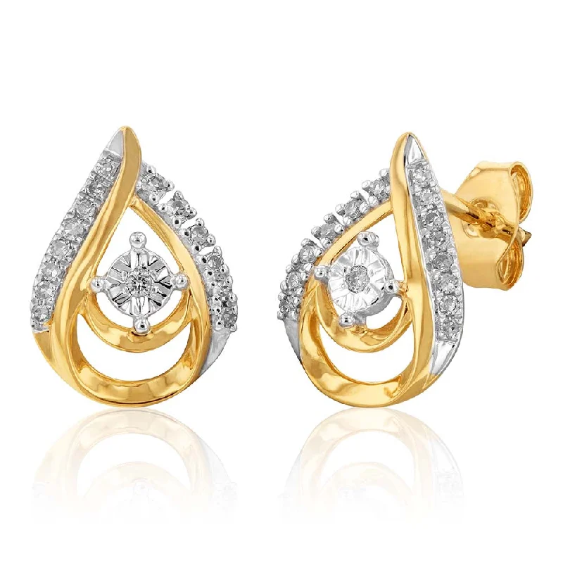 Pure modern rings-9ct Yellow Gold Diamond Stud Earring with 30 Diamonds