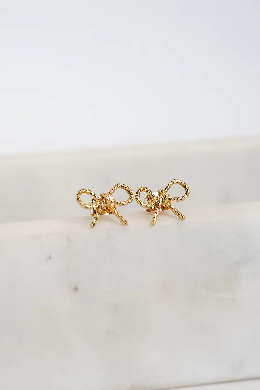 Fluid design earrings-Elaine Gold Bow Stud Earrings