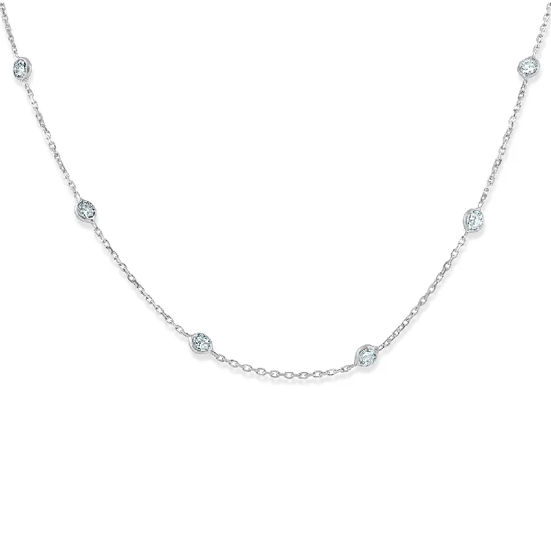 Cord fringe necklaces-1 1/2 Ctw Diamond Bezel Station Necklace 14K White Gold 18"