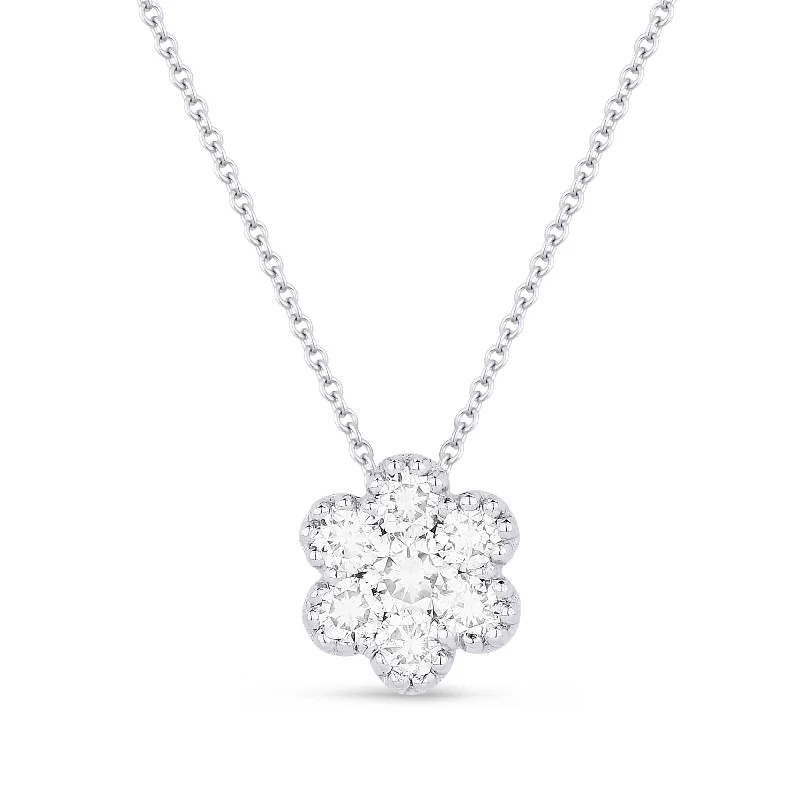 Bloom design necklaces-0.46Ct Diamond 16"pendant Necklace In 14K White Gold