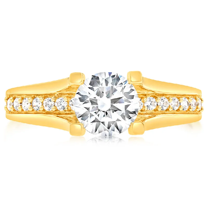 Fold knot rings-9ct Yellow Gold Round Cubic Zirconia 4 Claw and Channel Set Ring