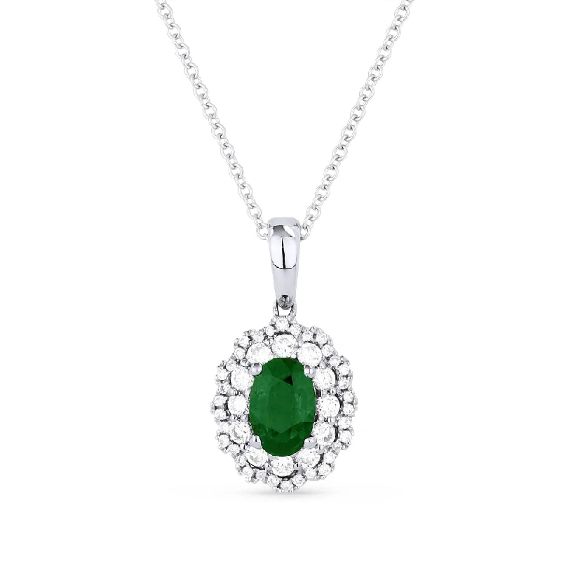 Bloom design necklaces-0.45Ct Emerald 16"pendant Necklace In 14K White Gold