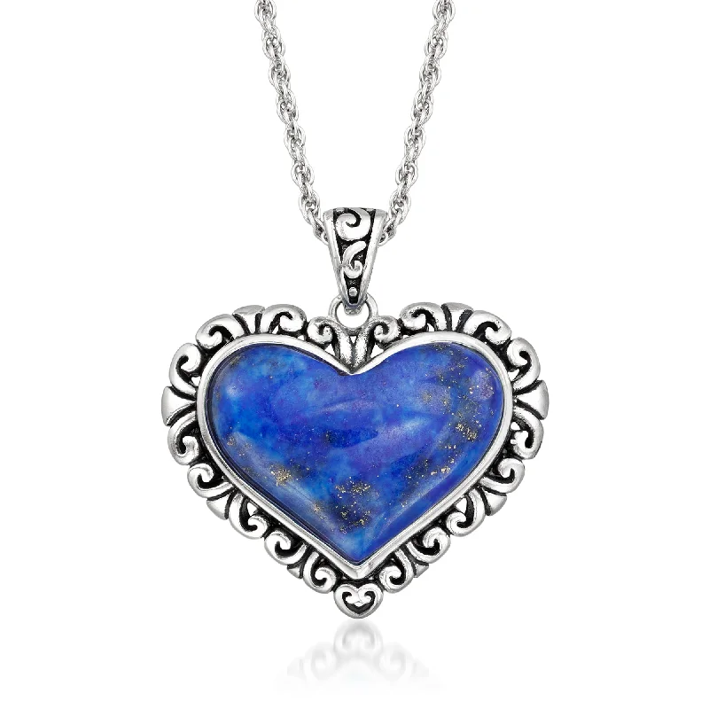 Soft stretch necklaces-Ross-Simons Lapis Heart Pendant Necklace in Sterling Silver