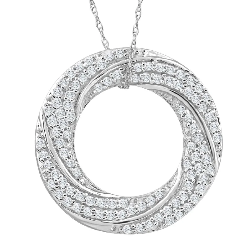 Orbit star necklaces-5/8Ct Diamond Circle Pendant 10k White Gold Women's Necklace 1" Tall