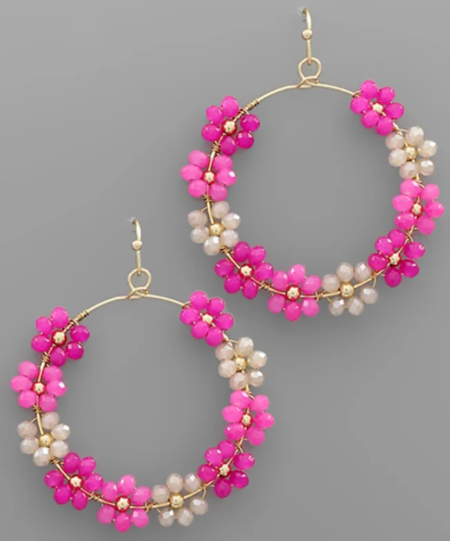 Clear bead earrings-Pink Floral Dangle Earrings