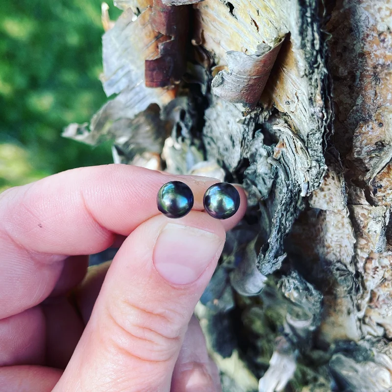 Clean cross earrings-Black Pearl and Sterling Silver Earrings