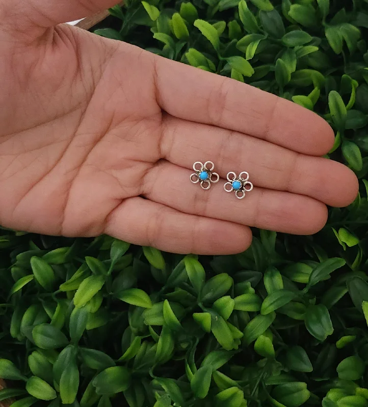 Flat drop earrings-Sterling Silver Turquoise Mini Flower Earrings