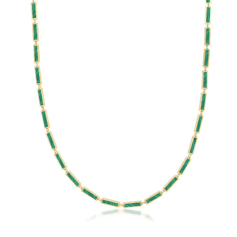 High shine necklaces-Malachite Bar Necklace 18 inches