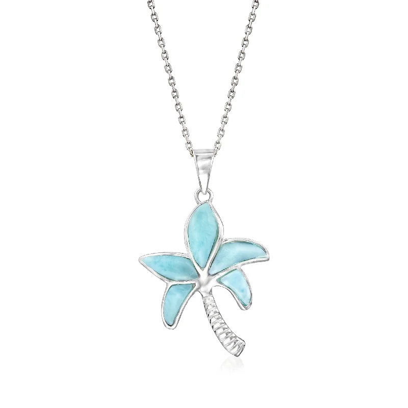 Turquoise stone necklaces-Ross-Simons Larimar Palm Tree Pendant Necklace in Sterling Silver