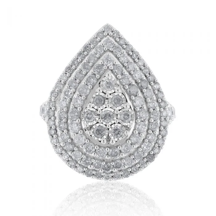 Thin filigree rings-Sterling Silver and 9ct Yellow Gold 3 Carat Diamond Pear Shaped Cluster Ring