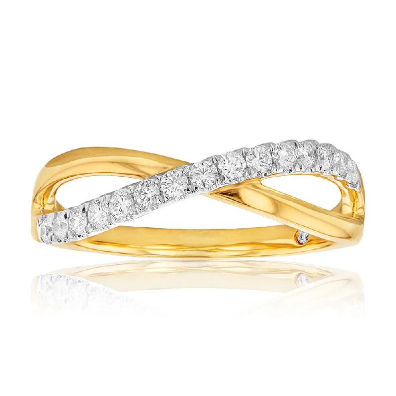 Fold band rings-Flawless 1/4 Carat Diamond Infinity Ring in 9ct Yellow Gold