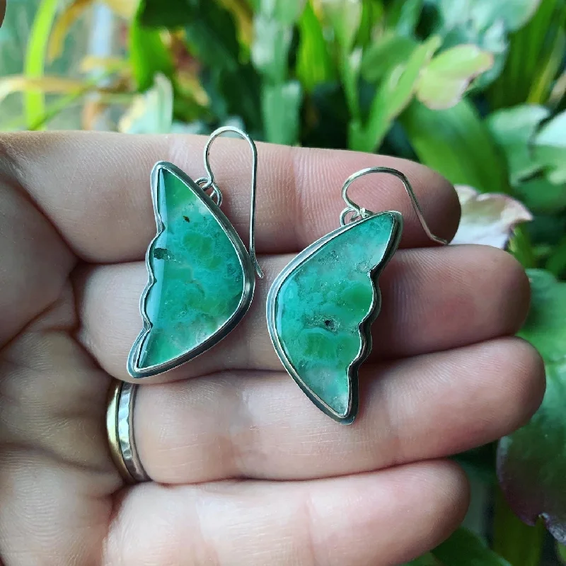 Twig style earrings-Gem Silica (Chalcedony) and Sterling Silver Butterfly Earrings