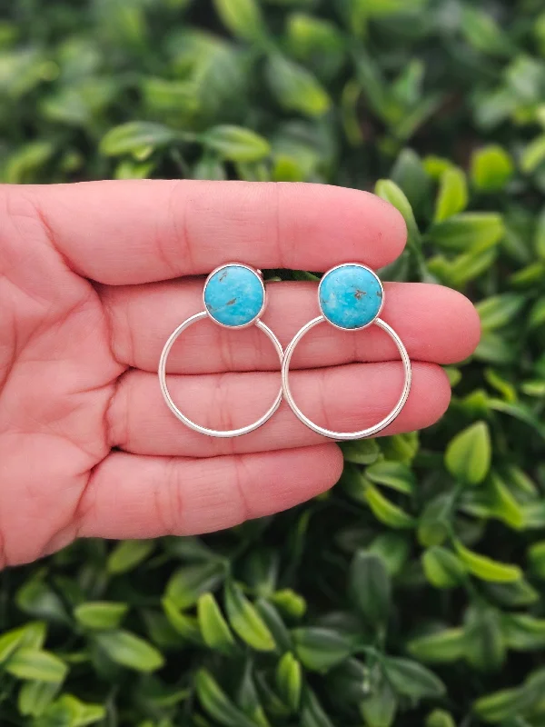 Spinel earrings-Sterling Silver Turquoise Hoop Earrings