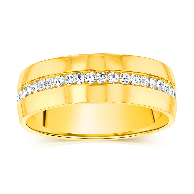 Worn lock rings-Stainless-Steel Gold-Plated Zirconia Channel Ring