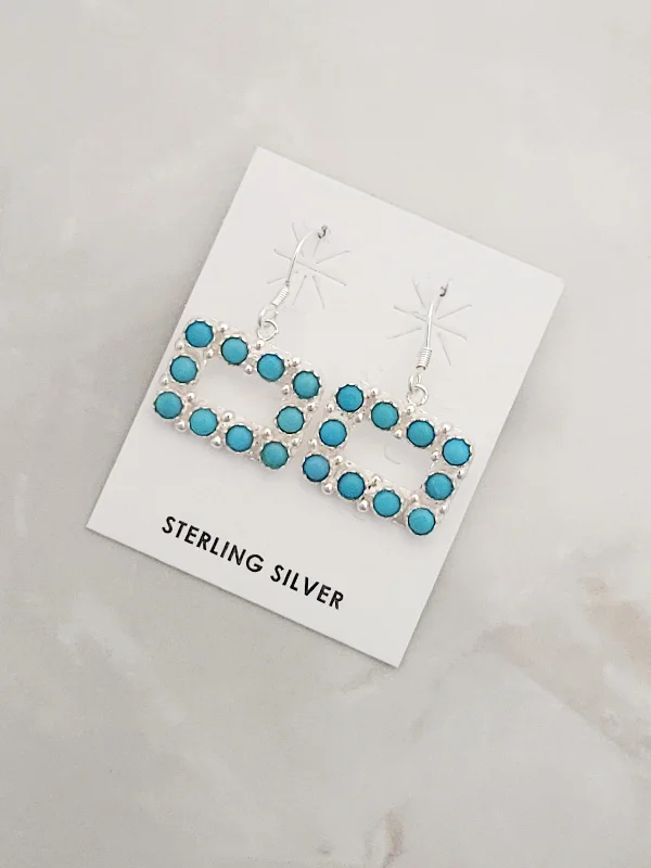 Moon themed earrings-Sterling Silver Turquoise Rectangle Shape Dangle Earrings