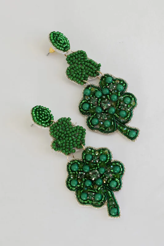 Swirl drop earrings-Caitlin Green Beaded Four Leaf Clover Drop Earrings