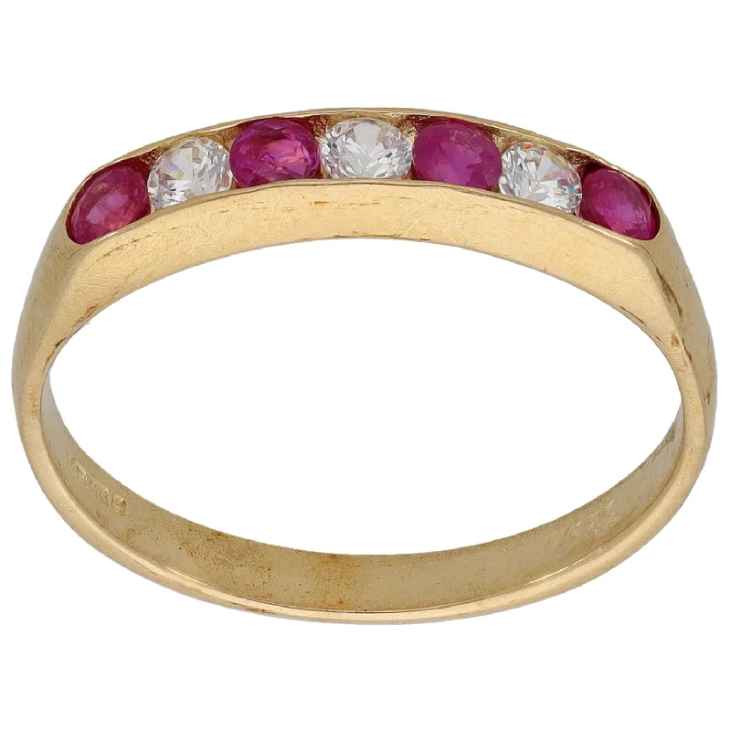 Slim heart rings-9ct Gold Imitation Gems Half Eternity Ring Size P