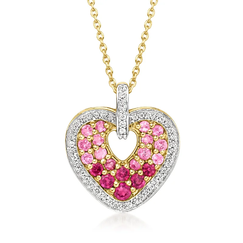 Worn medallion necklaces-Ross-Simons Rhodolite Garnet, . White Zircon and . Pink Tourmaline Heart Pendant Necklace in 18kt Gold Over Sterling