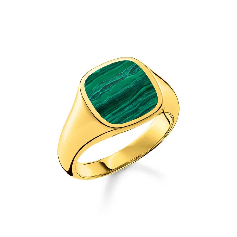 Cord edge rings-Thomas Sabo Sterling Silver Gold Plated Malachite Square Signet Ring