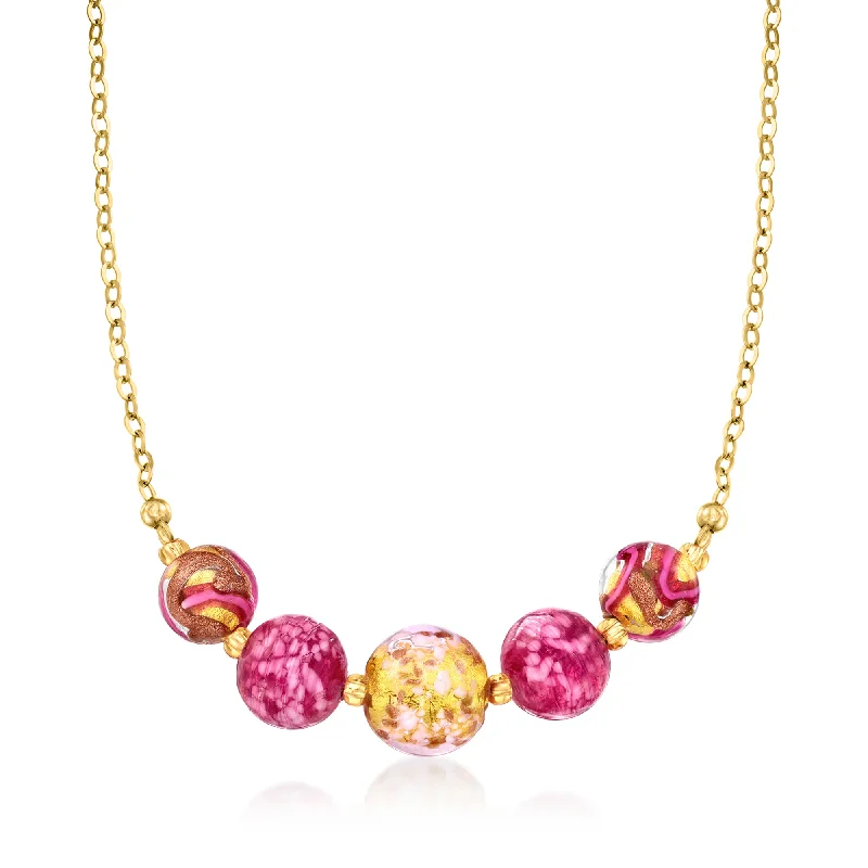 Swirl shape necklaces-Ross-Simons Italian Multicolored Murano Glass Bead Necklace in 18kt Gold Over Sterling