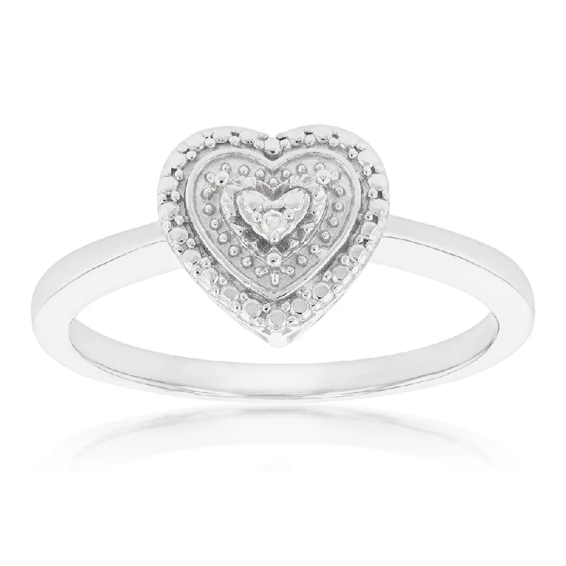 Clear bead rings-Sterling Silver With Diamond Heart Shape Ring