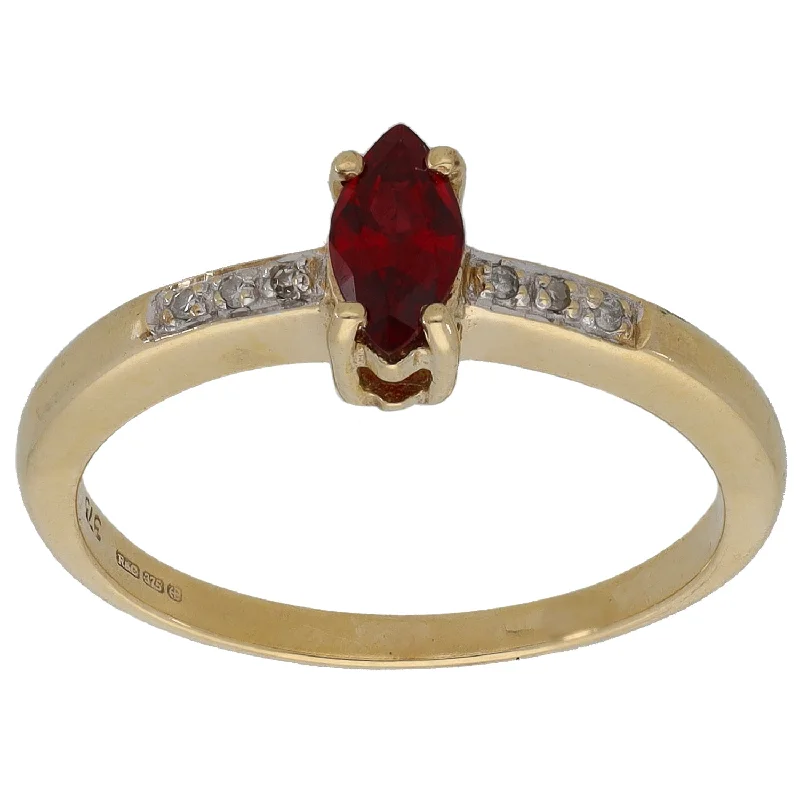 Pure diamond rings-9ct Gold Man Made Ruby & 0.03ct Diamond Single Stone Ring with Accent Stones Size M