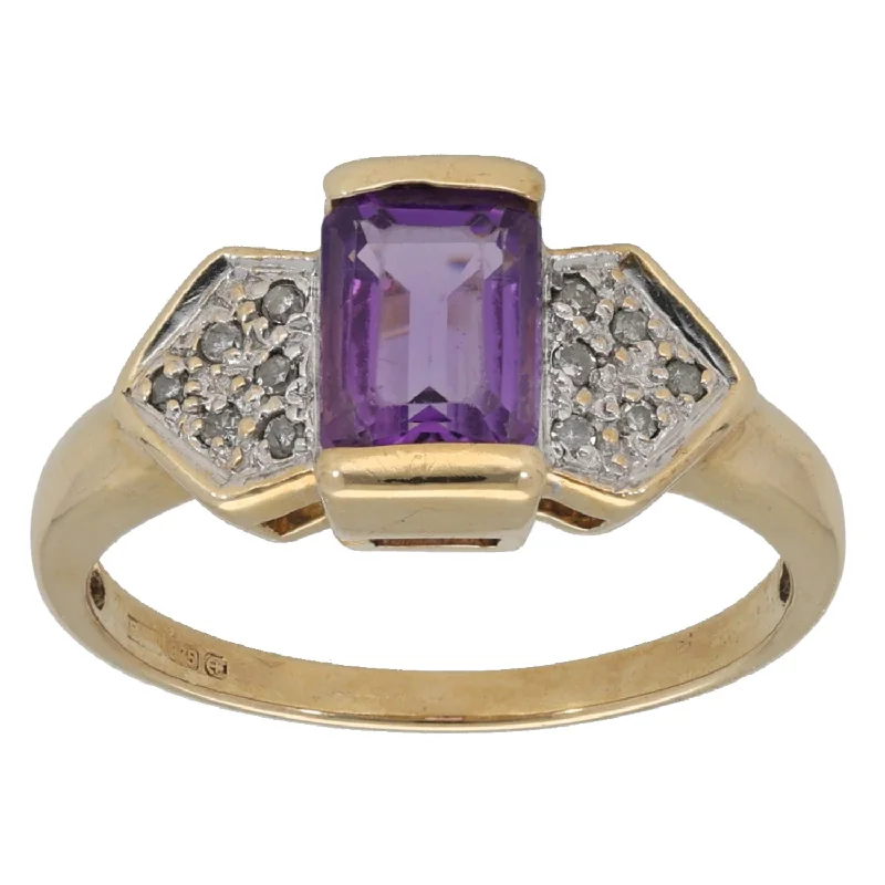 Ruby solitaire rings-9ct Gold Amethyst & 0.06ct Diamond Dress/Cocktail Ring Size K