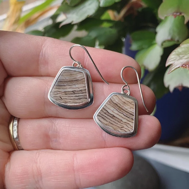 Amethyst stone earrings-Fossil Sequoia and Sterling Silver Earrings