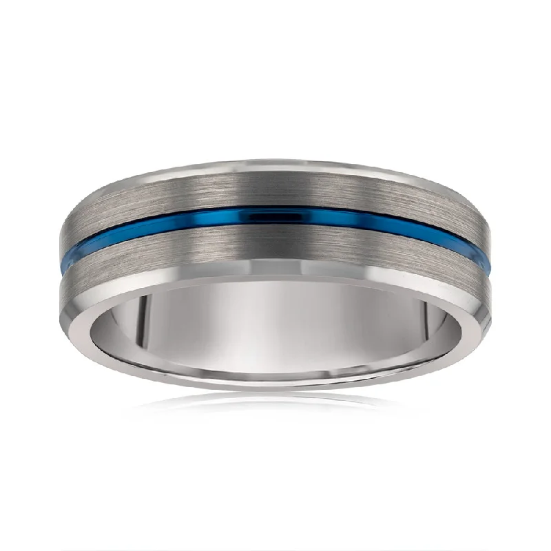 Thin enamel rings-Blue Stripe 6mm Tungsten Ring