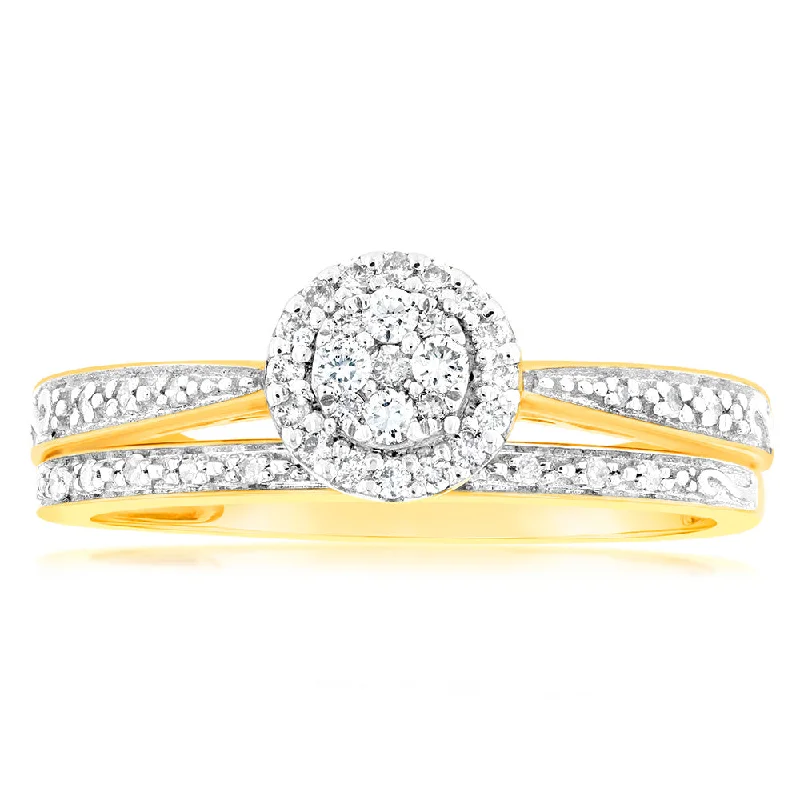 Pure eternity rings-9ct Yellow Gold 1/4 Carat Diamond Bridal Ring Set