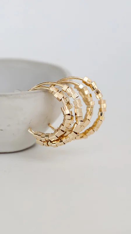 Worn flair earrings-Gabby Gold Beaded Triple Hoop Earrings